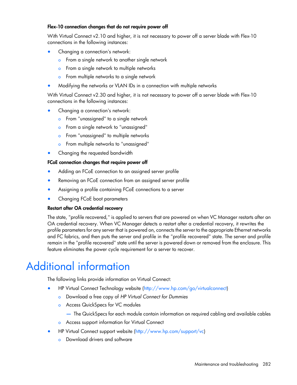 Additional information | HP Virtual Connect 8Gb 20-port Fibre Channel Module for c-Class BladeSystem User Manual | Page 282 / 317