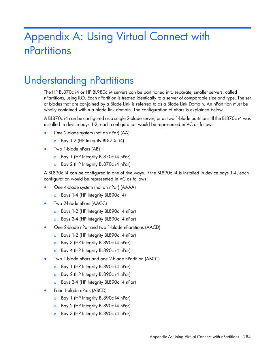 Appendix a: using virtual connect with npartitions, Understanding npartitions | HP Virtual Connect 8Gb 20-port Fibre Channel Module for c-Class BladeSystem User Manual | Page 284 / 317