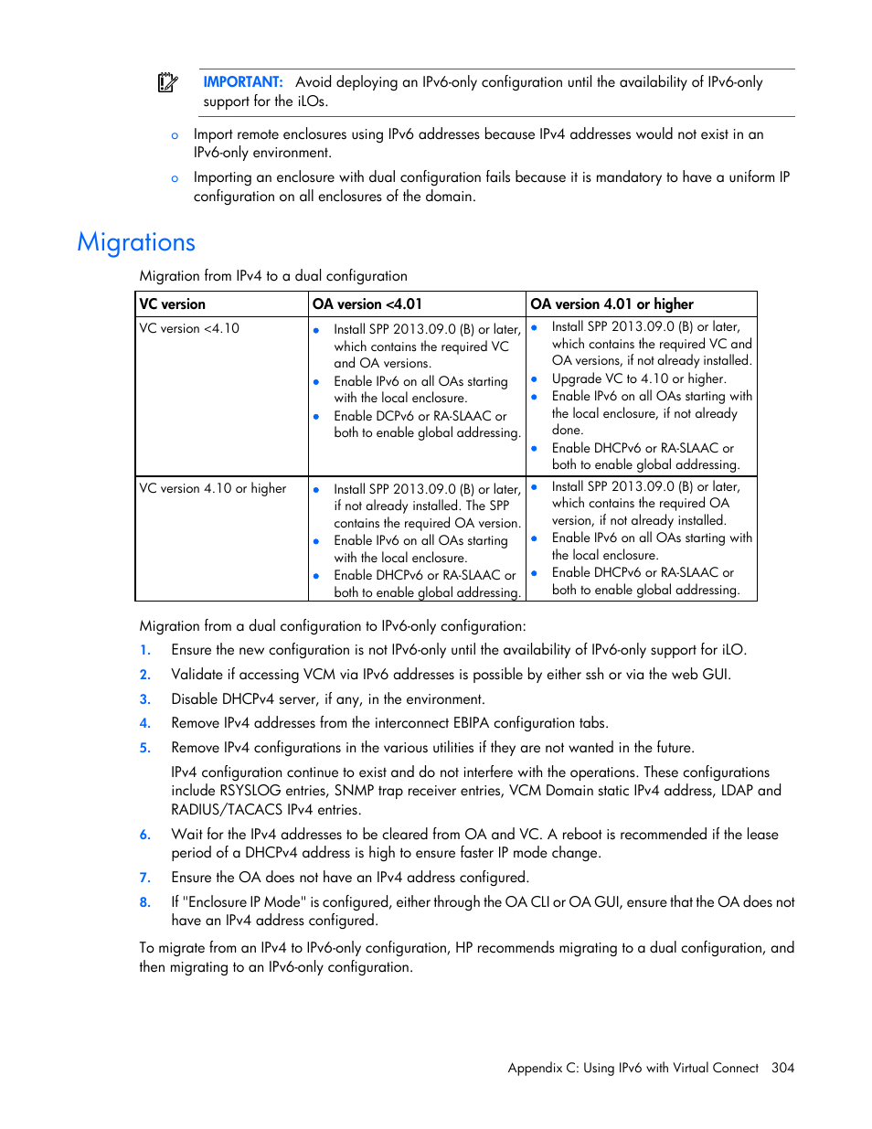 Migrations | HP Virtual Connect 8Gb 20-port Fibre Channel Module for c-Class BladeSystem User Manual | Page 304 / 317