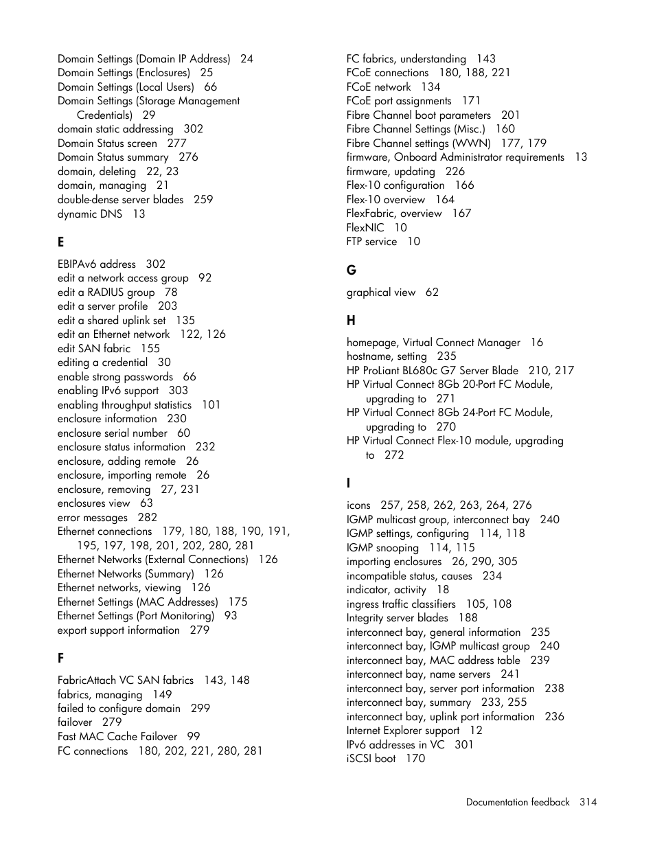 HP Virtual Connect 8Gb 20-port Fibre Channel Module for c-Class BladeSystem User Manual | Page 314 / 317