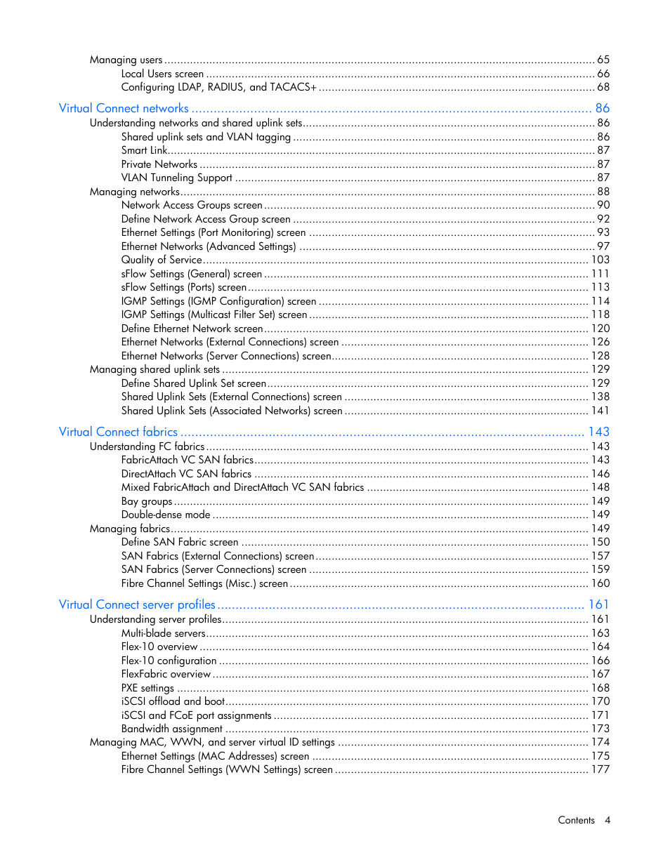 HP Virtual Connect 8Gb 20-port Fibre Channel Module for c-Class BladeSystem User Manual | Page 4 / 317