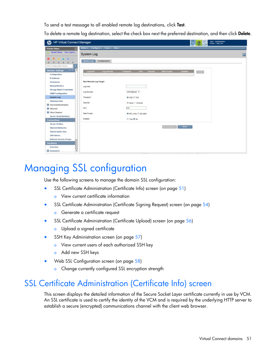 Managing ssl configuration | HP Virtual Connect 8Gb 20-port Fibre Channel Module for c-Class BladeSystem User Manual | Page 51 / 317