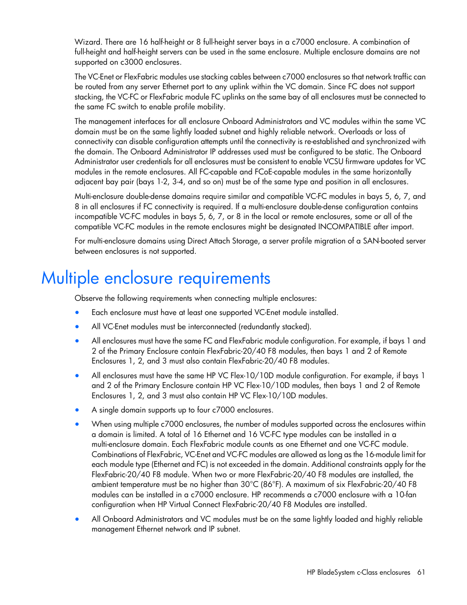 Multiple enclosure requirements | HP Virtual Connect 8Gb 20-port Fibre Channel Module for c-Class BladeSystem User Manual | Page 61 / 317