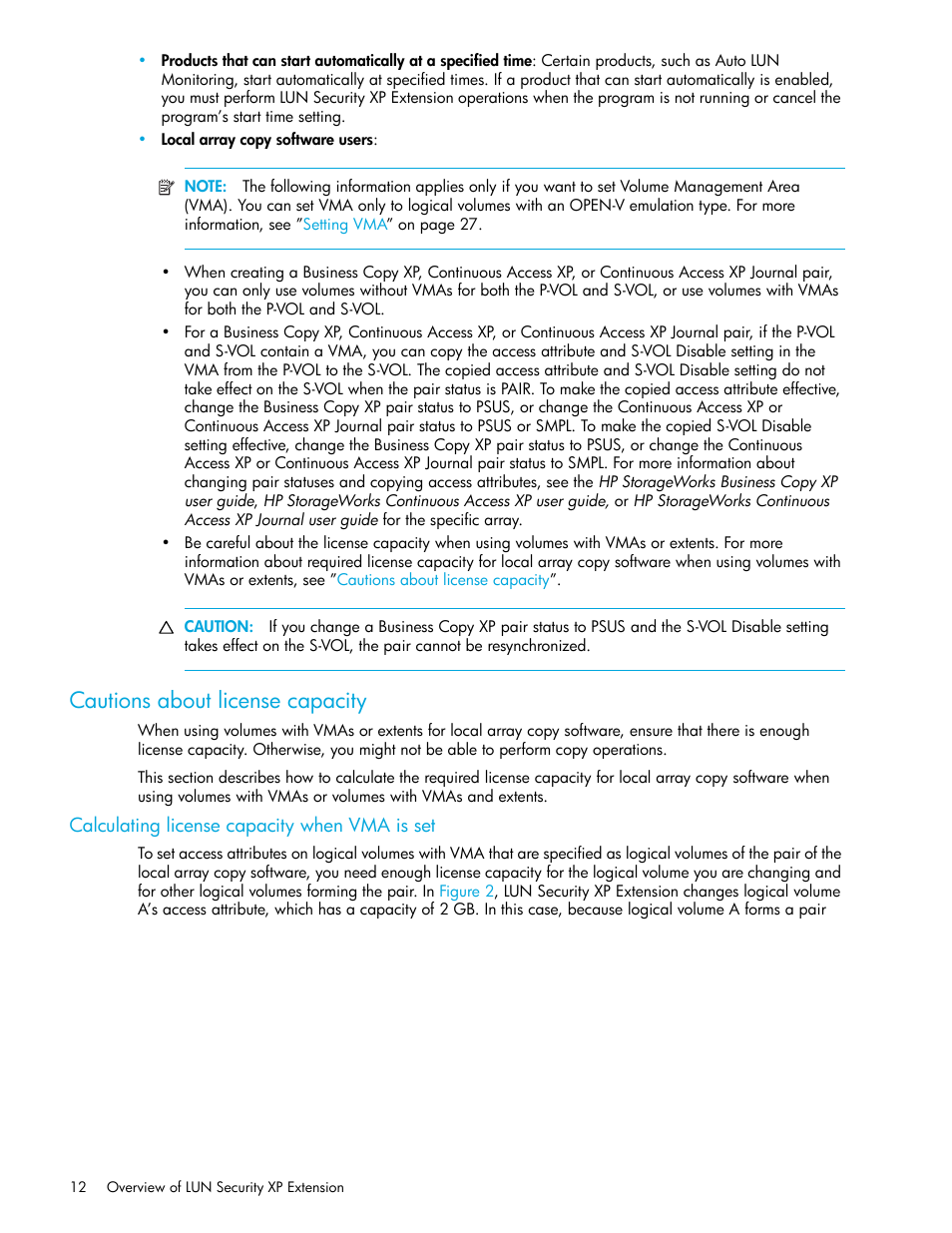 Cautions about license capacity, Calculating license capacity when vma is set | HP StorageWorks XP Remote Web Console Software User Manual | Page 12 / 34