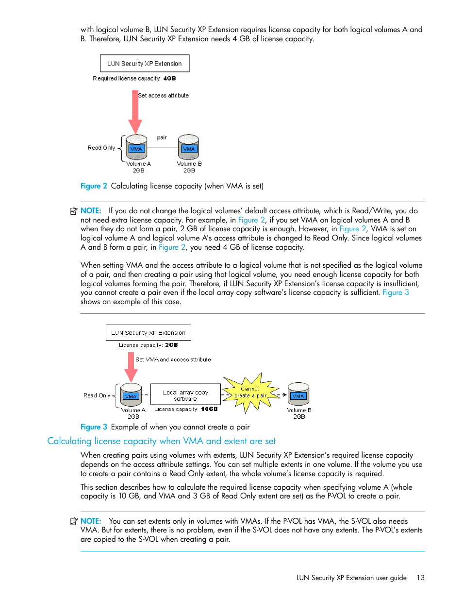 Figure 3 example of when you cannot create a pair, 2 calculating license capacity (when vma is set), 3 example of when you cannot create a pair | Figure 2 | HP StorageWorks XP Remote Web Console Software User Manual | Page 13 / 34