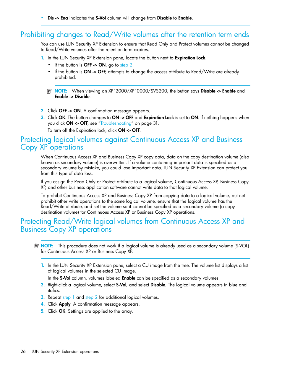 Prohibiting changes to, Read/write volumes after the retention term ends | HP StorageWorks XP Remote Web Console Software User Manual | Page 26 / 34