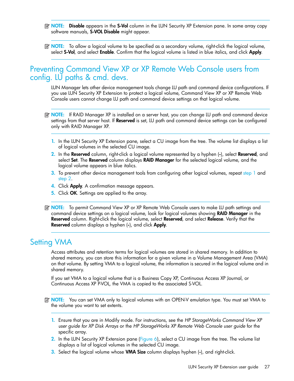 Setting vma | HP StorageWorks XP Remote Web Console Software User Manual | Page 27 / 34