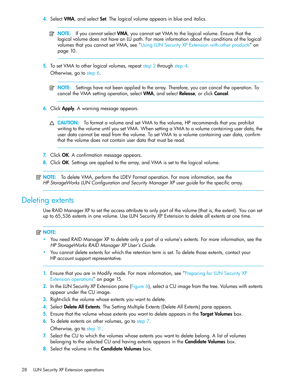 Deleting extents | HP StorageWorks XP Remote Web Console Software User Manual | Page 28 / 34