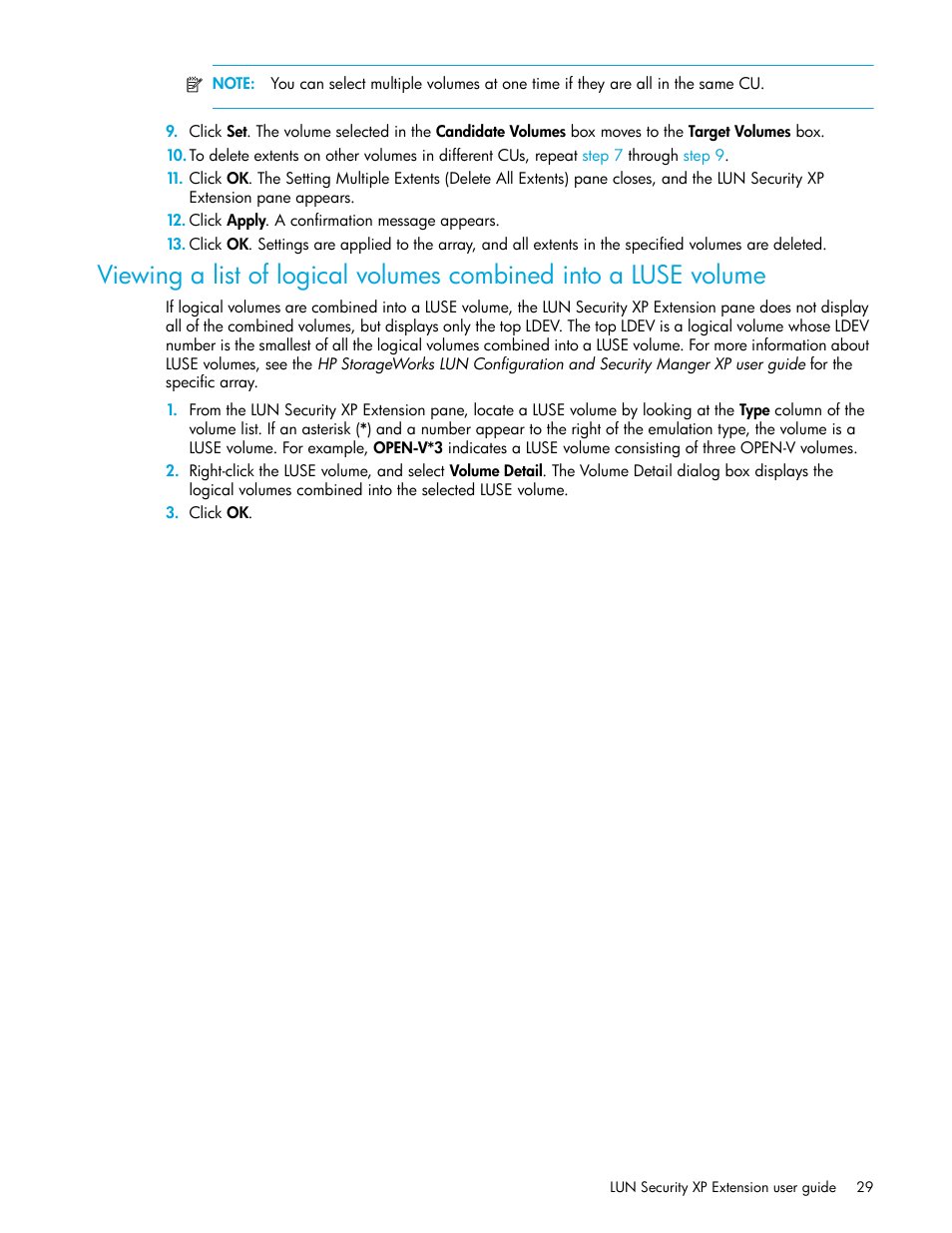 Viewing a list of logical volumes, Combined into a luse volume, Viewing a list of | Logical volumes combined into a luse volume, Step 11 | HP StorageWorks XP Remote Web Console Software User Manual | Page 29 / 34