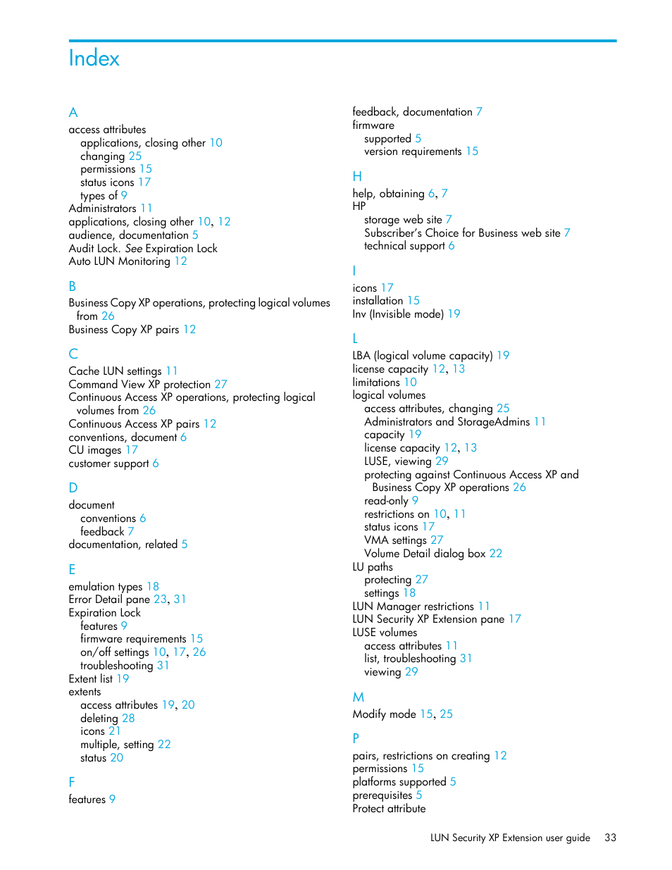 Index | HP StorageWorks XP Remote Web Console Software User Manual | Page 33 / 34