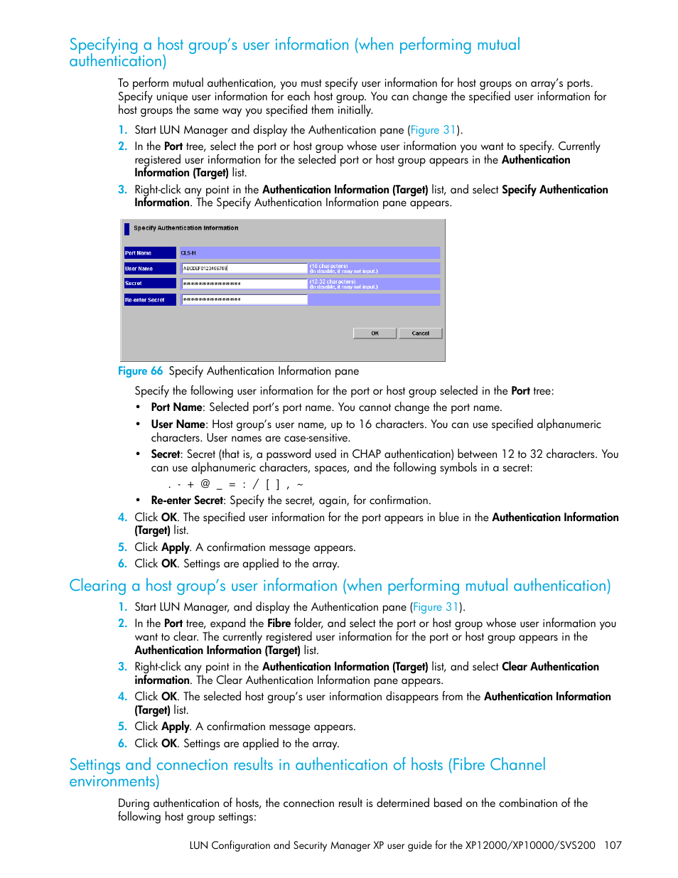 Figure 66 specify authentication information pane, 66 specify authentication information pane, Authentication) | HP StorageWorks XP Remote Web Console Software User Manual | Page 107 / 198