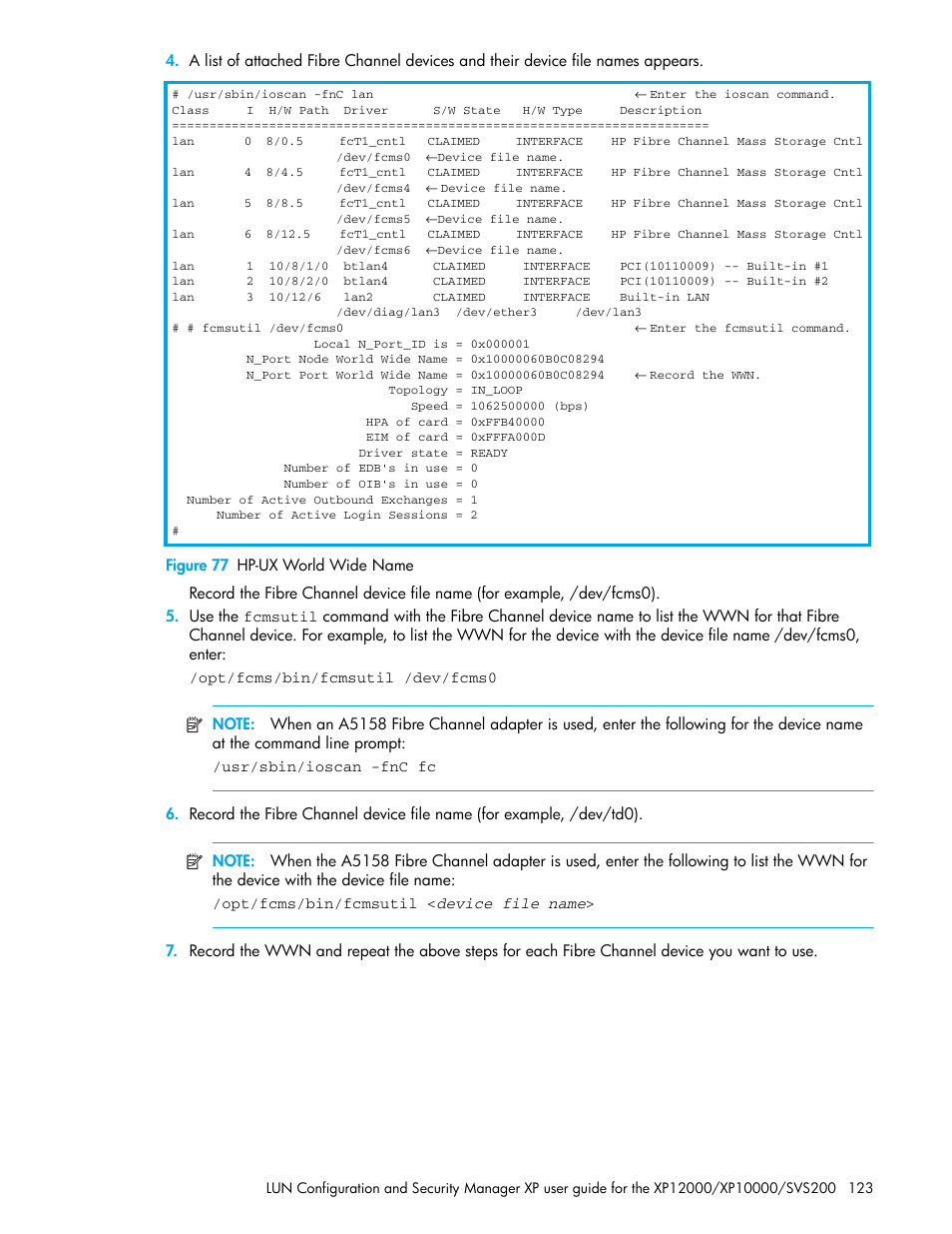 Figure 77 hp-ux world wide name, 77 hp-ux world wide name | HP StorageWorks XP Remote Web Console Software User Manual | Page 123 / 198