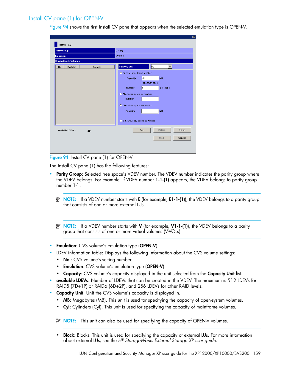 Install cv pane (1) for open-v, Figure 94 install cv pane (1) for open-v, 94 install cv pane (1) for open-v | Install cv pane (1) for, Open-v | HP StorageWorks XP Remote Web Console Software User Manual | Page 159 / 198