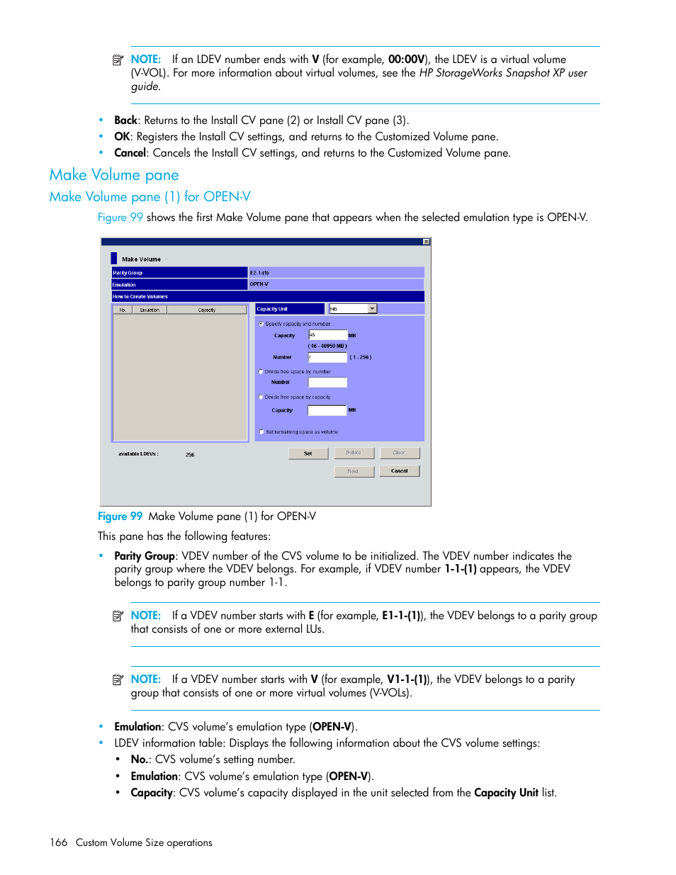 Make volume pane, Make volume pane (1) for open-v, Figure 99 make volume pane (1) for open-v | 99 make volume pane (1) for open-v | HP StorageWorks XP Remote Web Console Software User Manual | Page 166 / 198