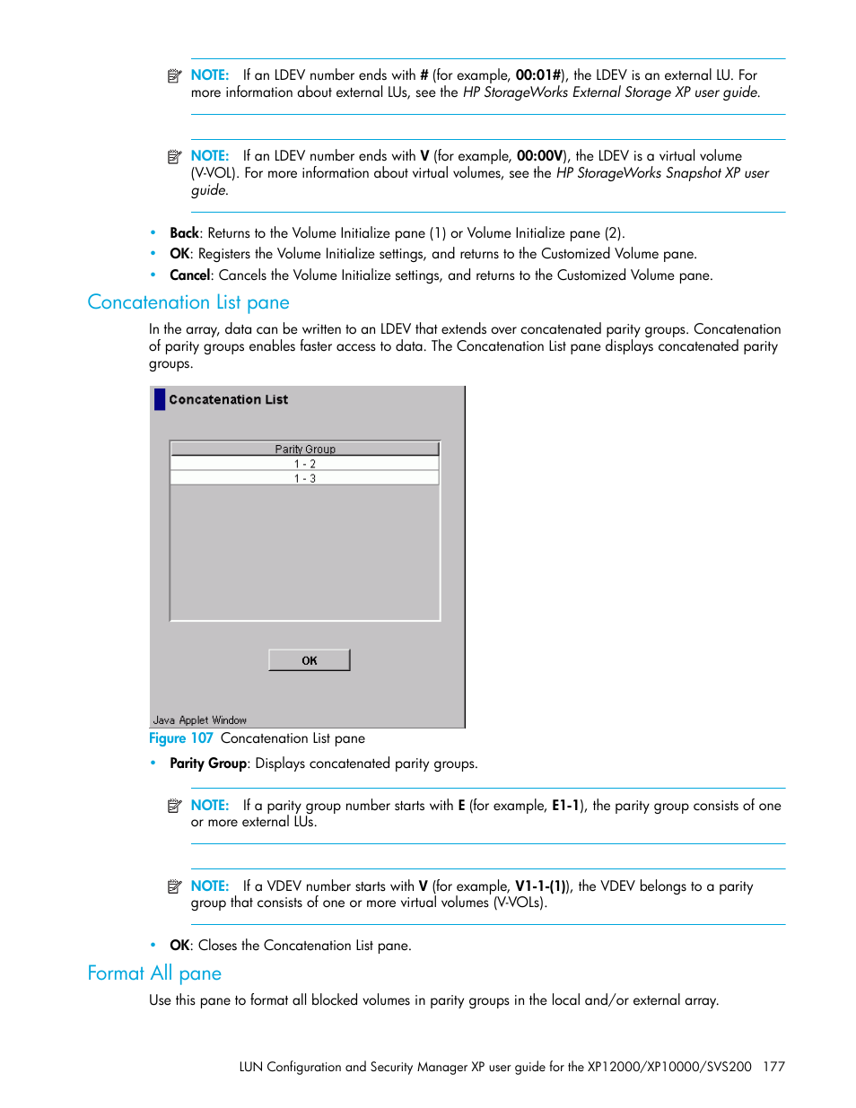 Concatenation list pane, Figure 107 concatenation list pane, Format all pane | 107 concatenation list pane | HP StorageWorks XP Remote Web Console Software User Manual | Page 177 / 198