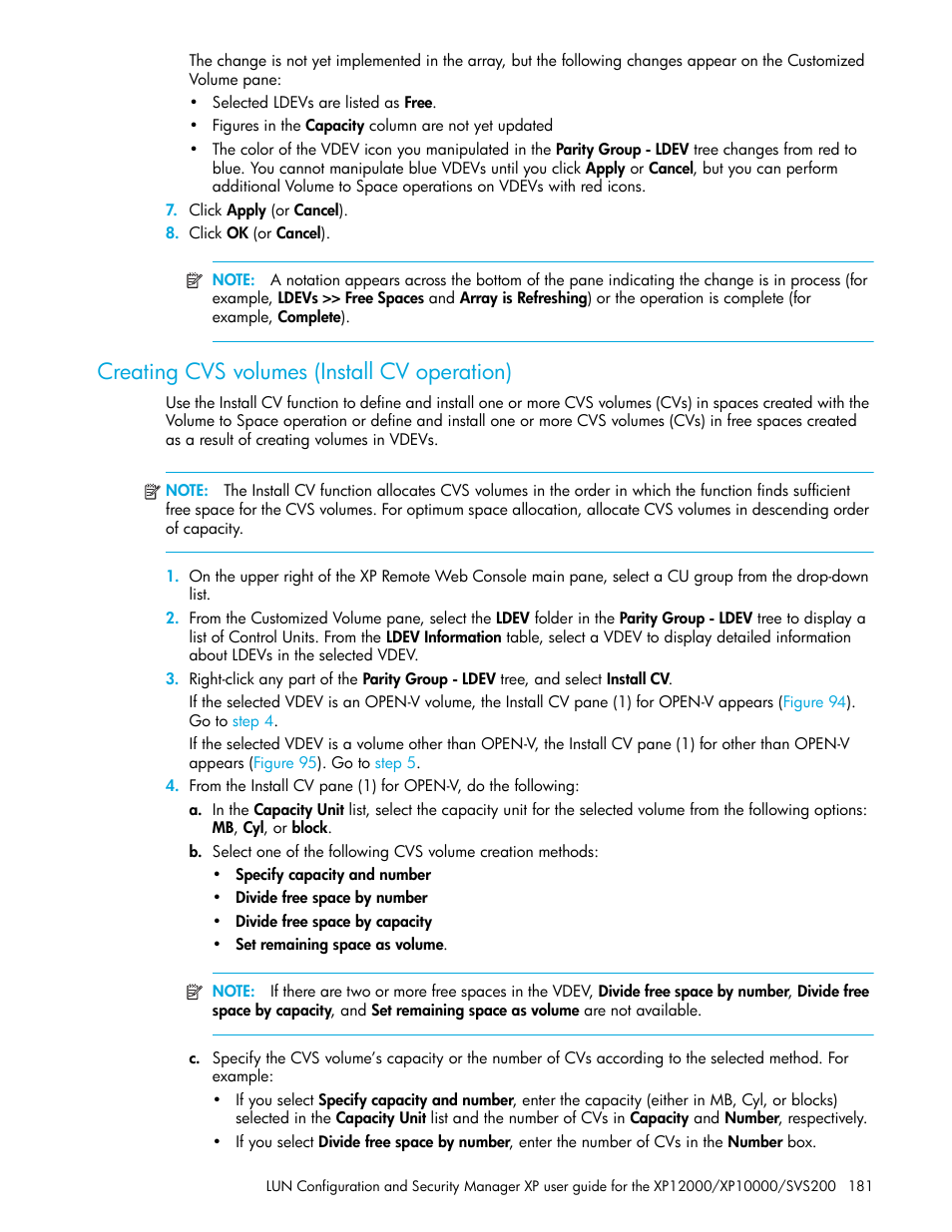 Creating cvs volumes (install cv operation) | HP StorageWorks XP Remote Web Console Software User Manual | Page 181 / 198