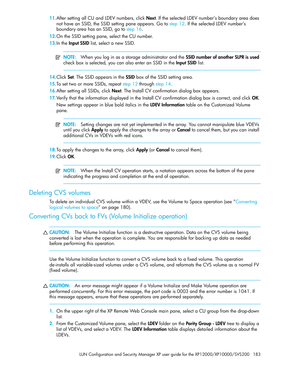 Deleting cvs volumes | HP StorageWorks XP Remote Web Console Software User Manual | Page 183 / 198