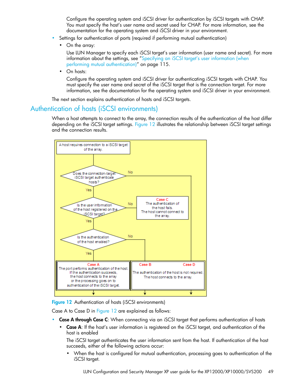 Authentication of hosts (iscsi environments), 12 authentication of hosts (iscsi environments) | HP StorageWorks XP Remote Web Console Software User Manual | Page 49 / 198