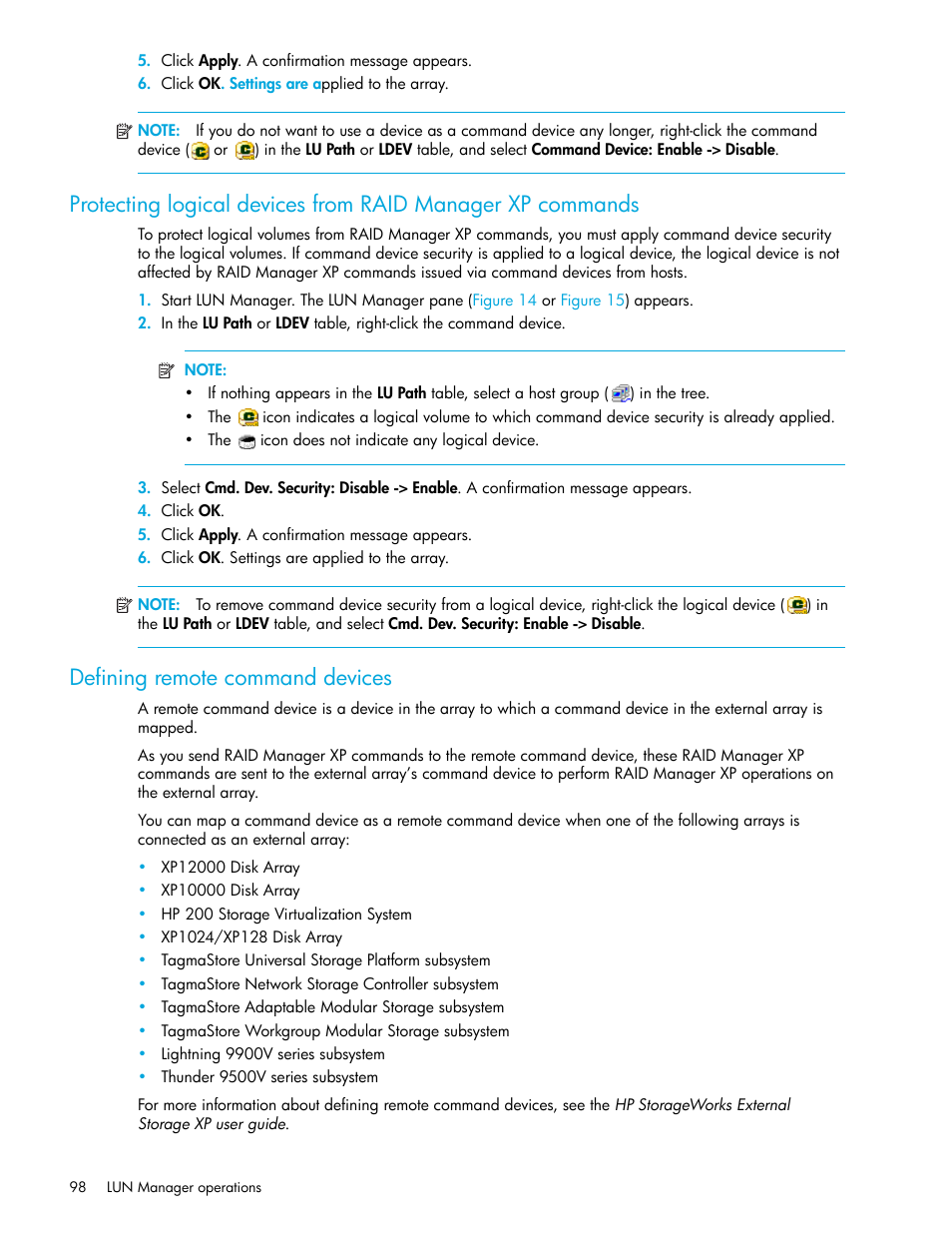 Defining remote command devices | HP StorageWorks XP Remote Web Console Software User Manual | Page 98 / 198