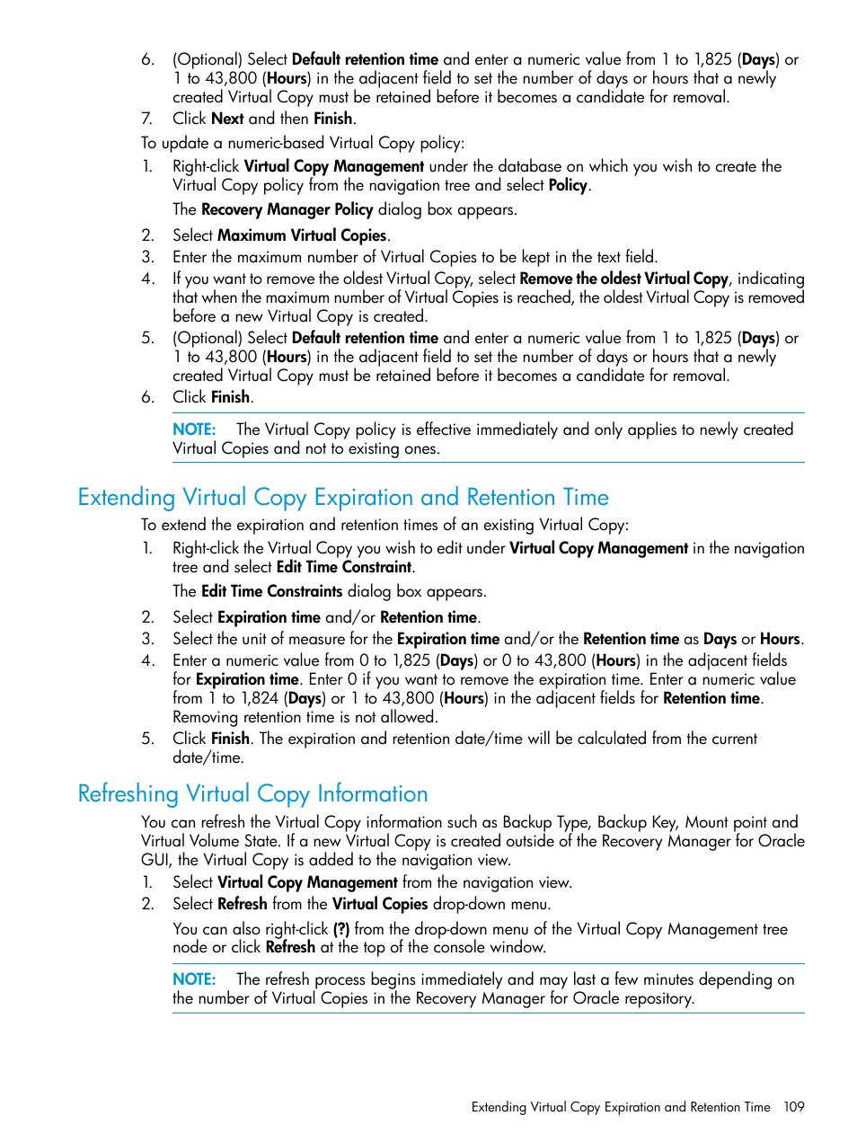 Refreshing virtual copy information | HP 3PAR Application Software Suite for Oracle User Manual | Page 109 / 223