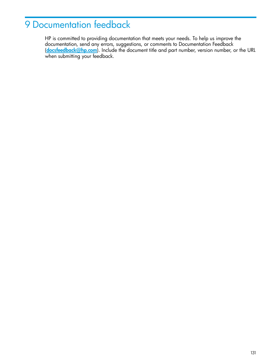 9 documentation feedback | HP 3PAR Application Software Suite for Oracle User Manual | Page 131 / 223