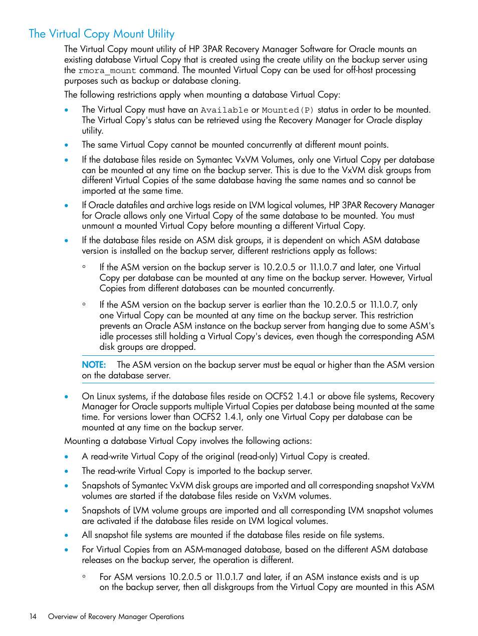 The virtual copy mount utility | HP 3PAR Application Software Suite for Oracle User Manual | Page 14 / 223