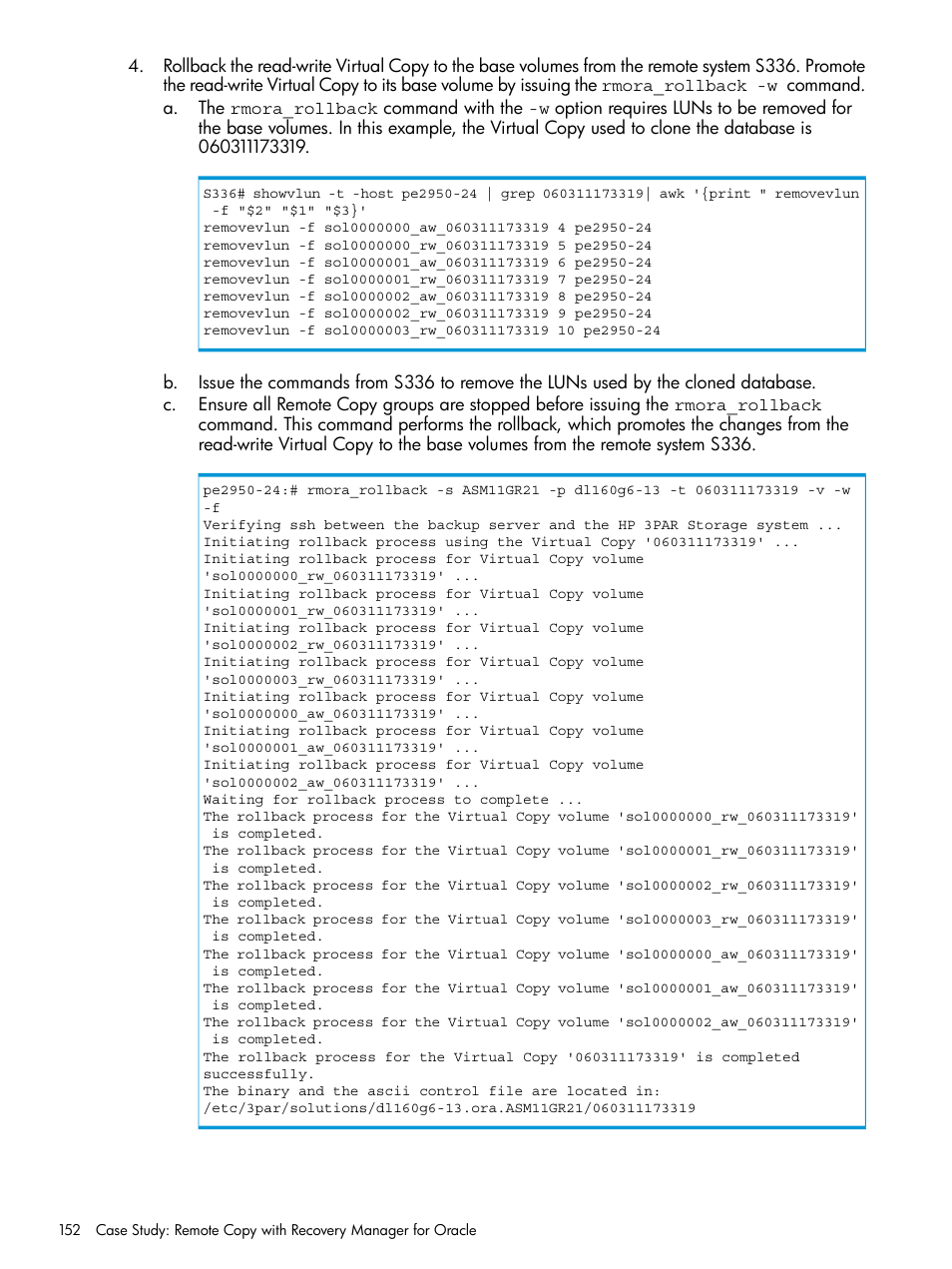 HP 3PAR Application Software Suite for Oracle User Manual | Page 152 / 223