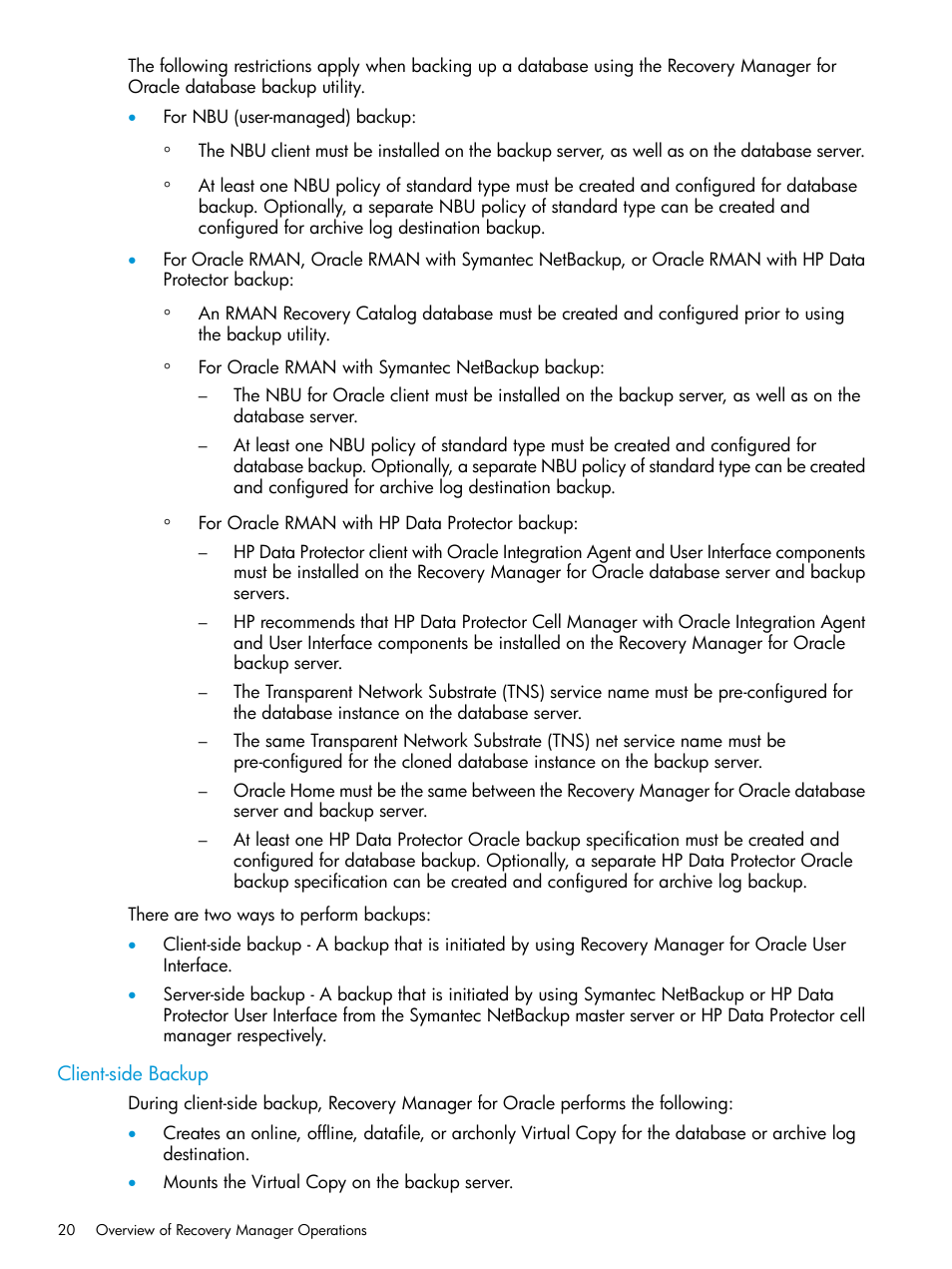 Client-side backup | HP 3PAR Application Software Suite for Oracle User Manual | Page 20 / 223