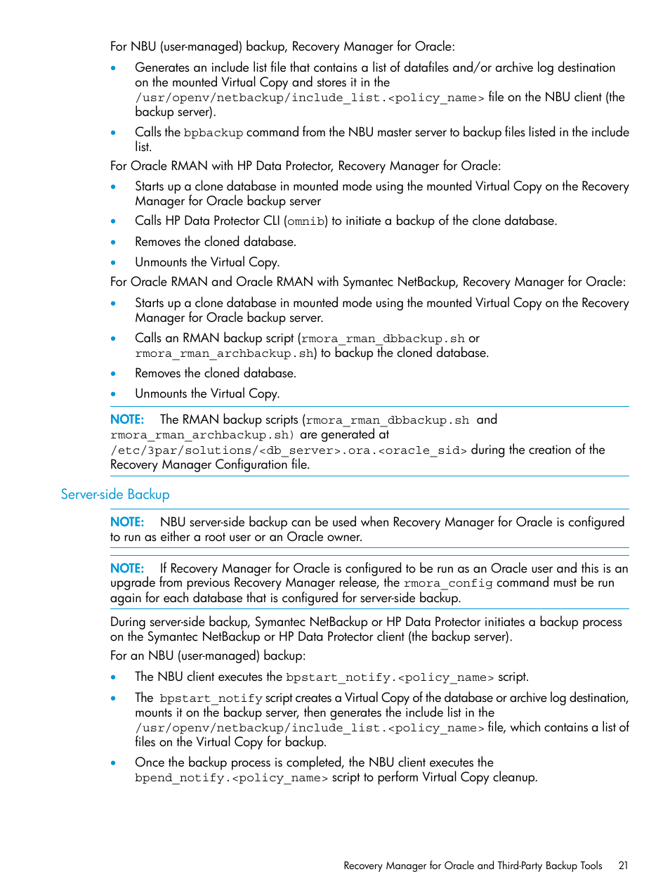 Server-side backup | HP 3PAR Application Software Suite for Oracle User Manual | Page 21 / 223