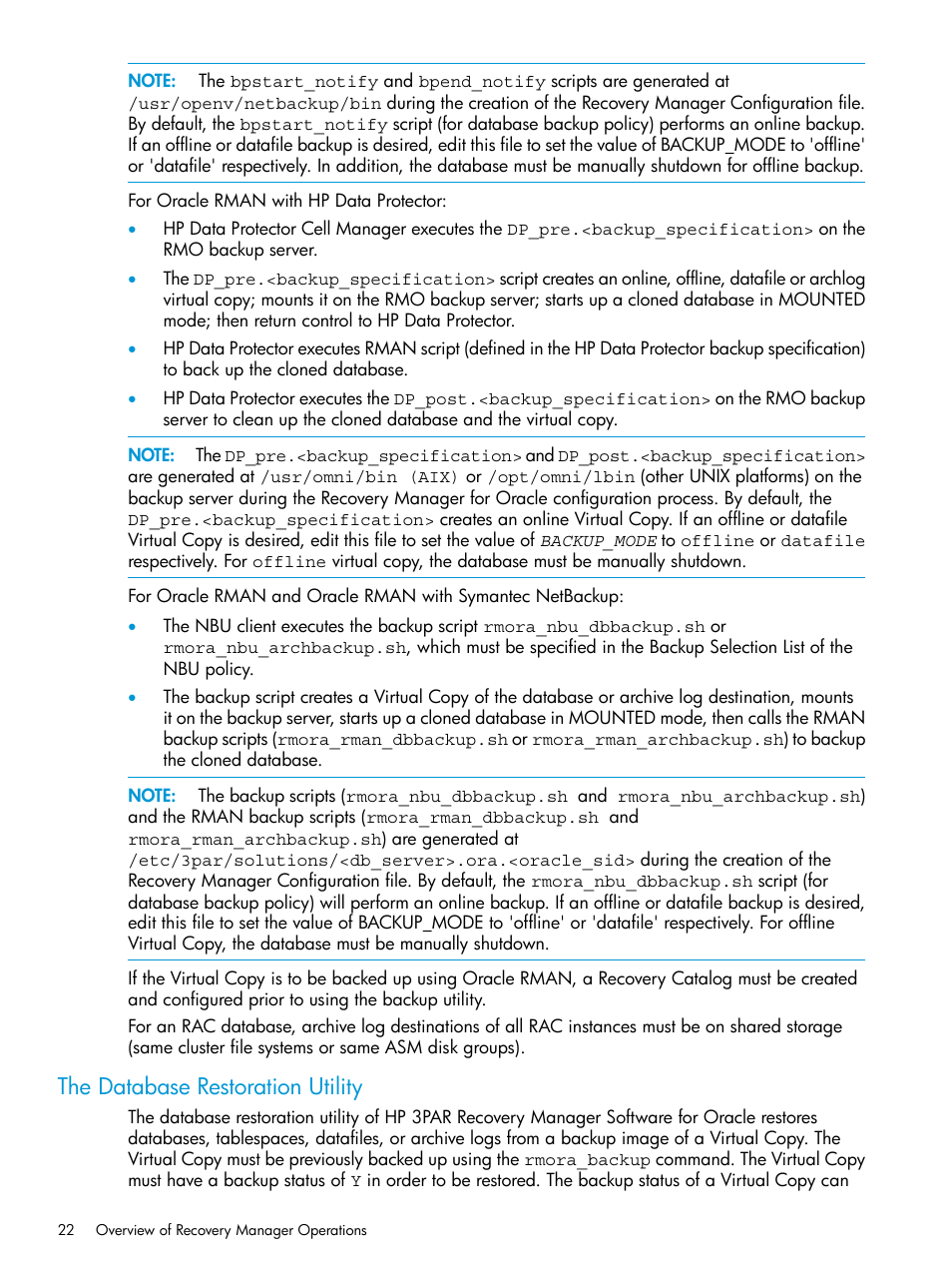 The database restoration utility | HP 3PAR Application Software Suite for Oracle User Manual | Page 22 / 223