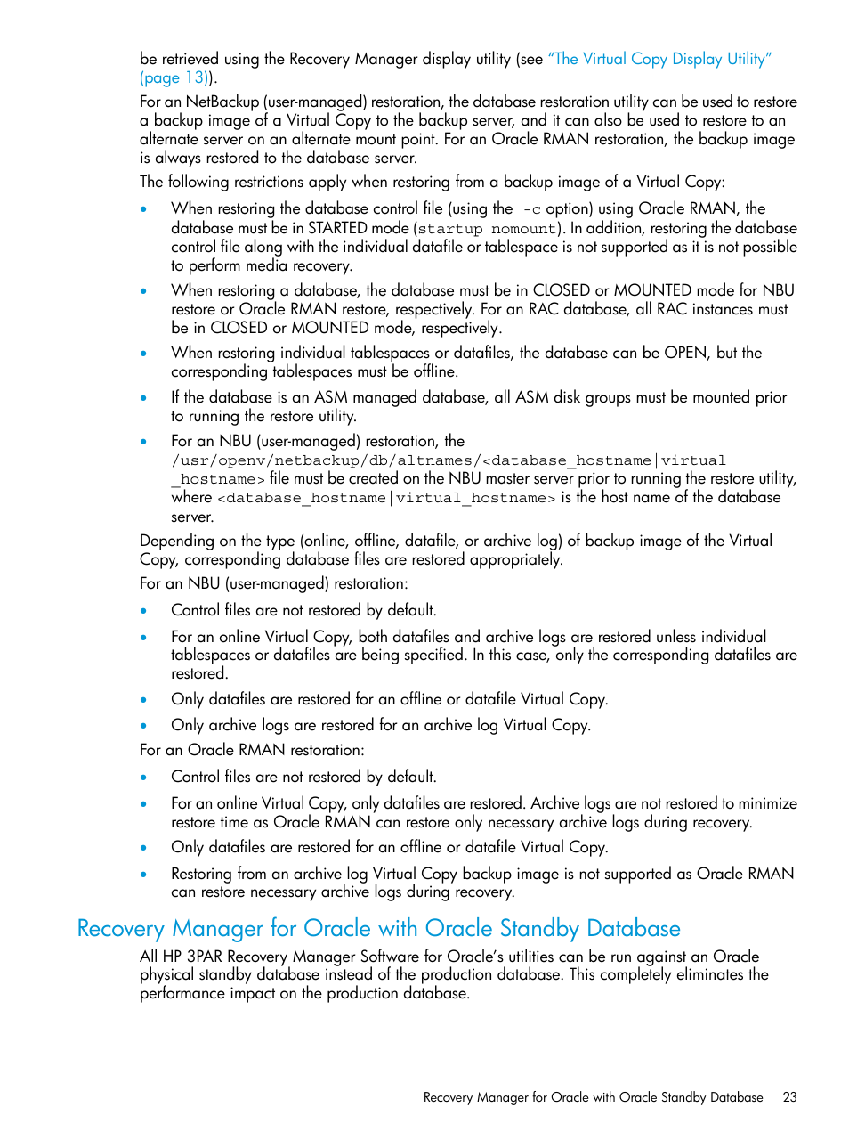 HP 3PAR Application Software Suite for Oracle User Manual | Page 23 / 223