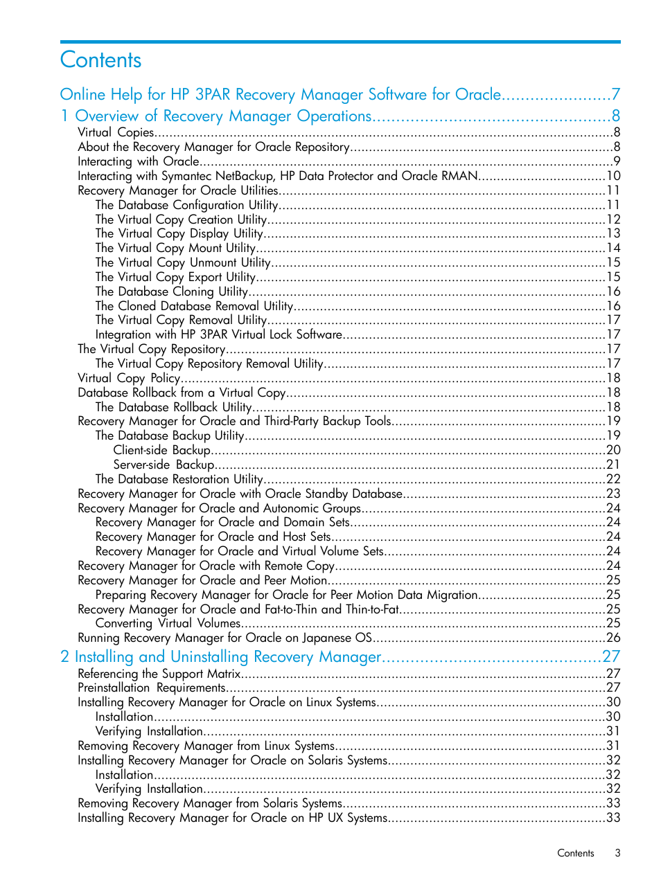 HP 3PAR Application Software Suite for Oracle User Manual | Page 3 / 223