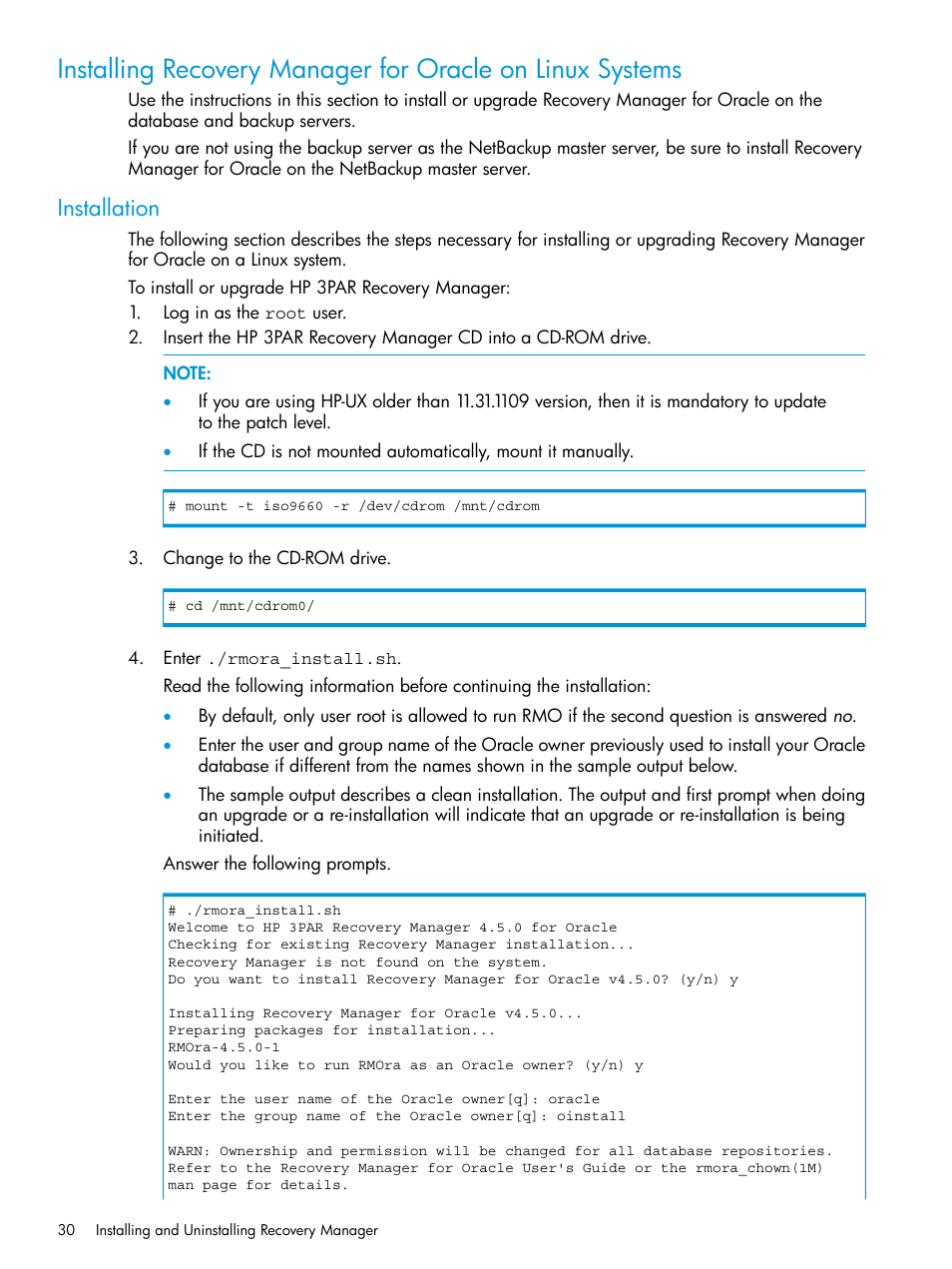 Installation | HP 3PAR Application Software Suite for Oracle User Manual | Page 30 / 223