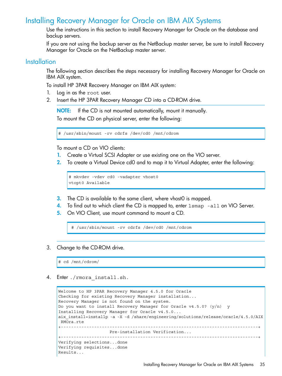 Installation | HP 3PAR Application Software Suite for Oracle User Manual | Page 35 / 223