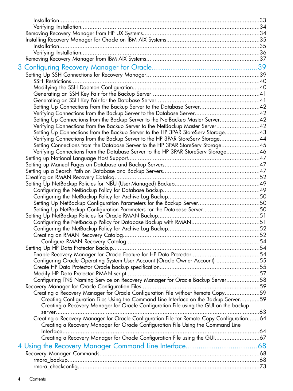 3 configuring recovery manager for oracle | HP 3PAR Application Software Suite for Oracle User Manual | Page 4 / 223