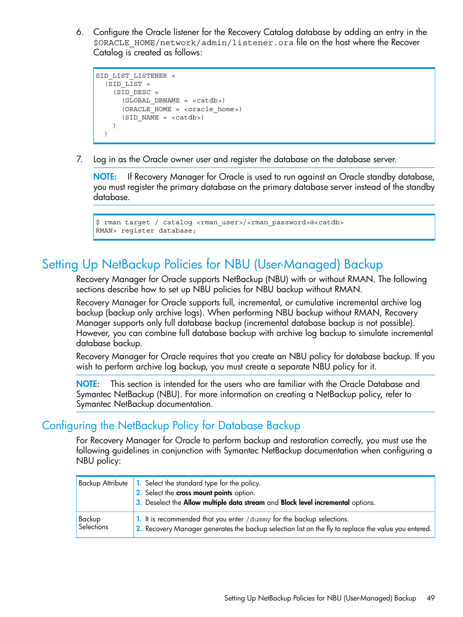 Setting up netbackup | HP 3PAR Application Software Suite for Oracle User Manual | Page 49 / 223