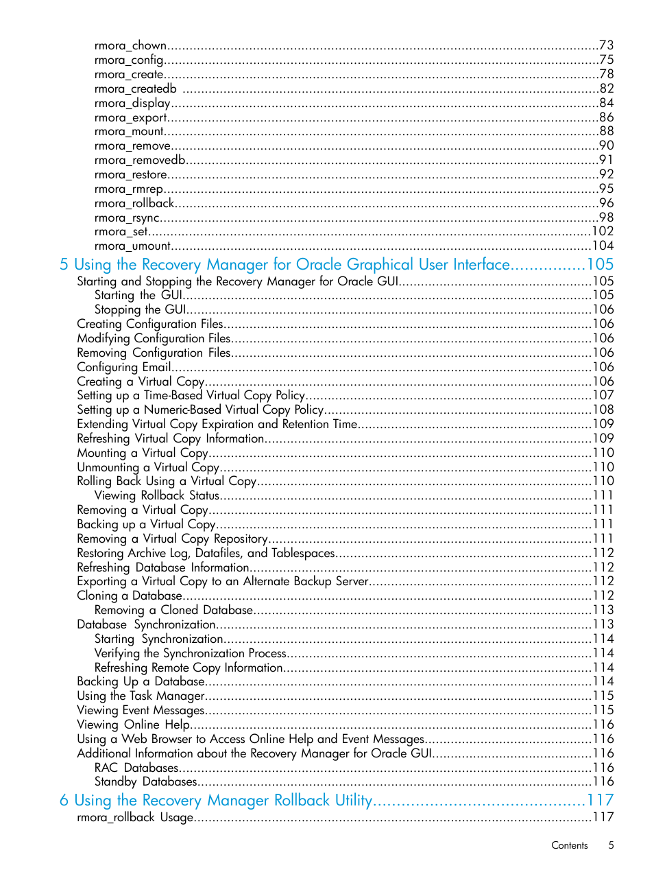 6 using the recovery manager rollback utility | HP 3PAR Application Software Suite for Oracle User Manual | Page 5 / 223