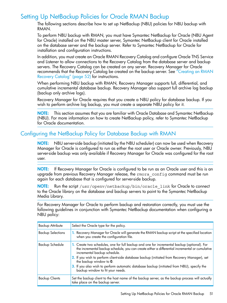 Setting up netbackup policies for oracle | HP 3PAR Application Software Suite for Oracle User Manual | Page 51 / 223