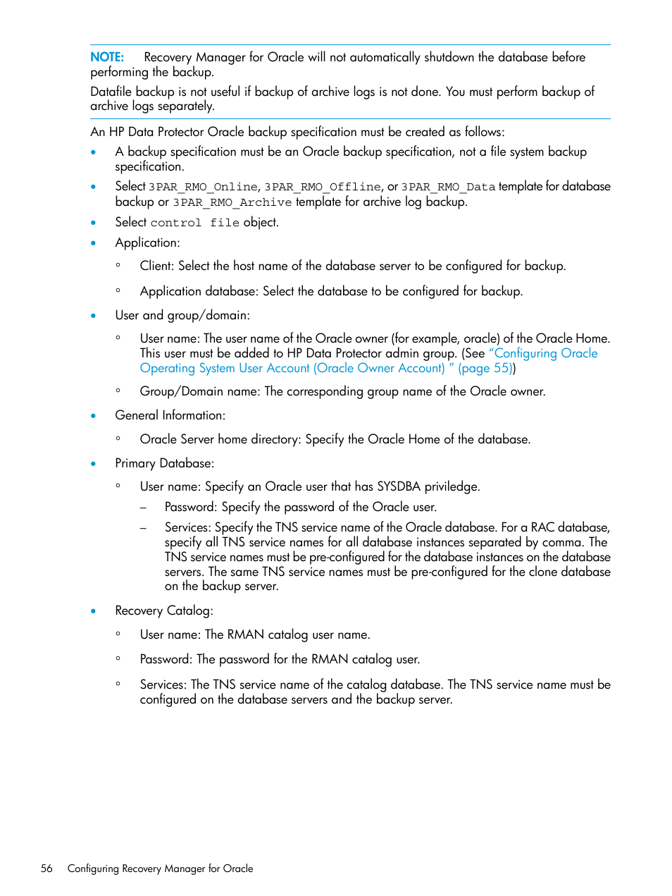 HP 3PAR Application Software Suite for Oracle User Manual | Page 56 / 223