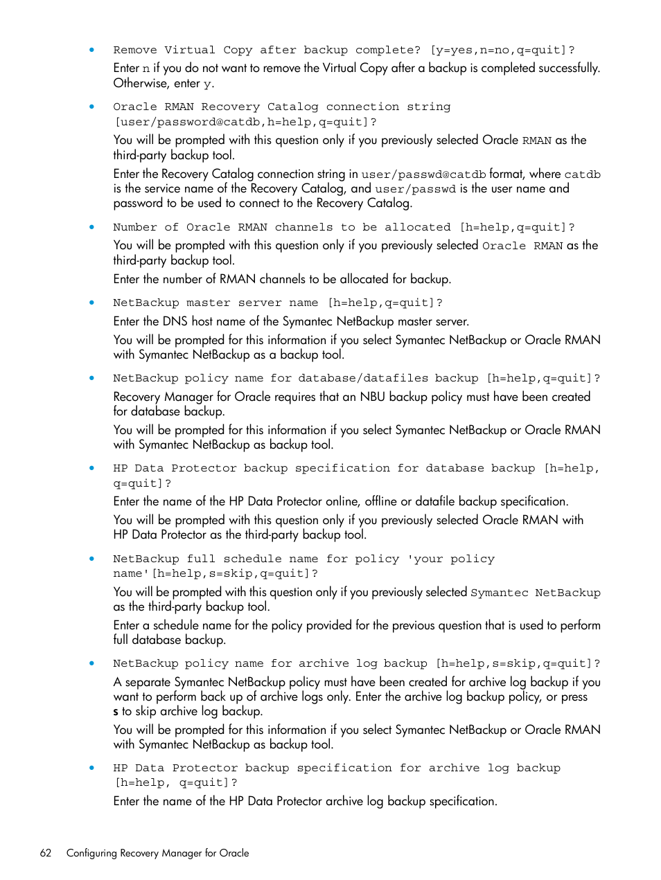 HP 3PAR Application Software Suite for Oracle User Manual | Page 62 / 223