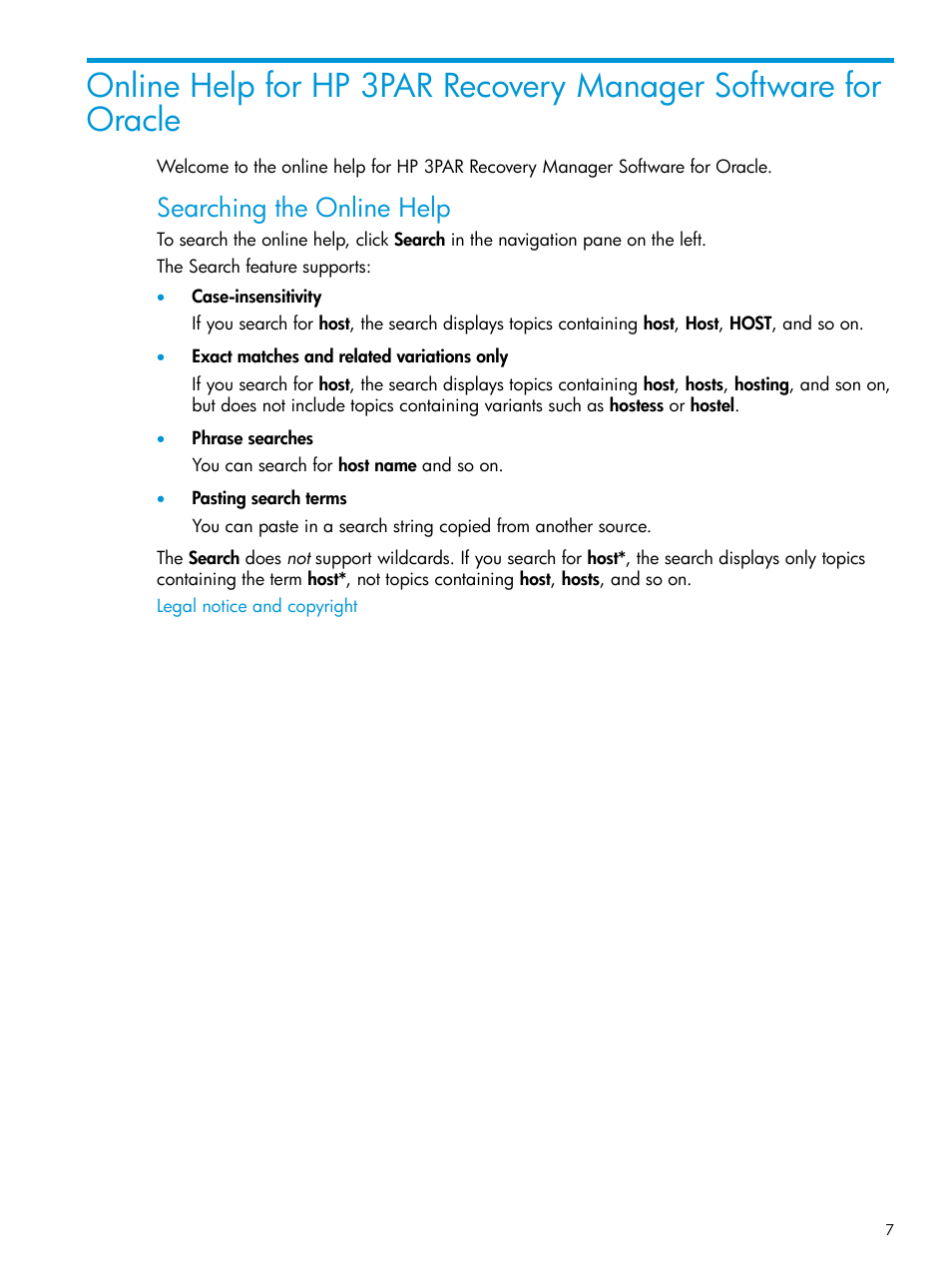 Searching the online help | HP 3PAR Application Software Suite for Oracle User Manual | Page 7 / 223