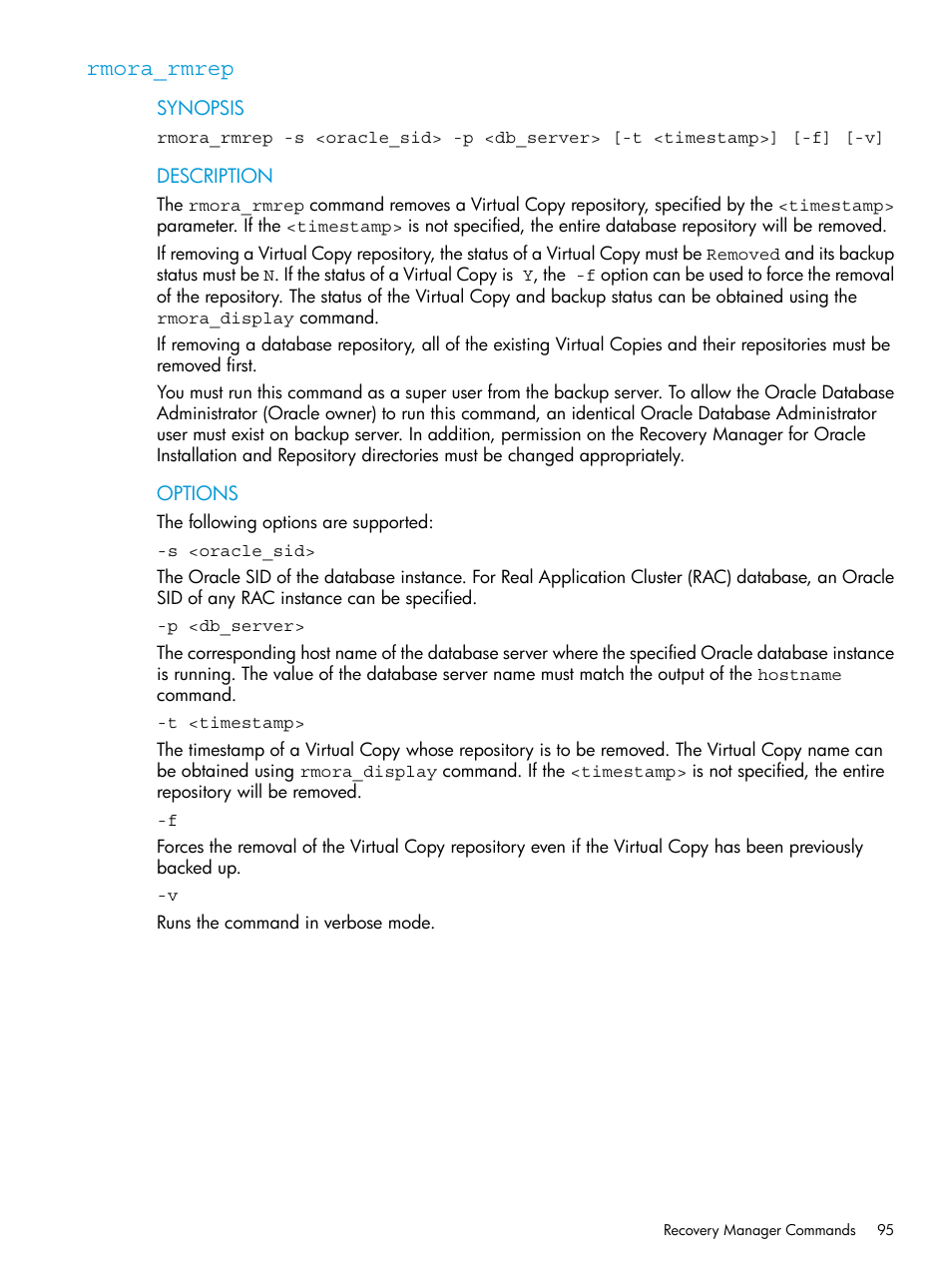 Rmora_rmrep | HP 3PAR Application Software Suite for Oracle User Manual | Page 95 / 223