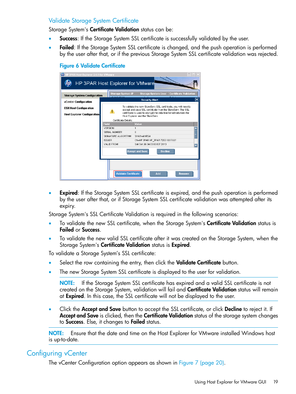 Configuring vcenter, Vcenter configuration | HP 3PAR Host Explorer Software User Manual | Page 19 / 34