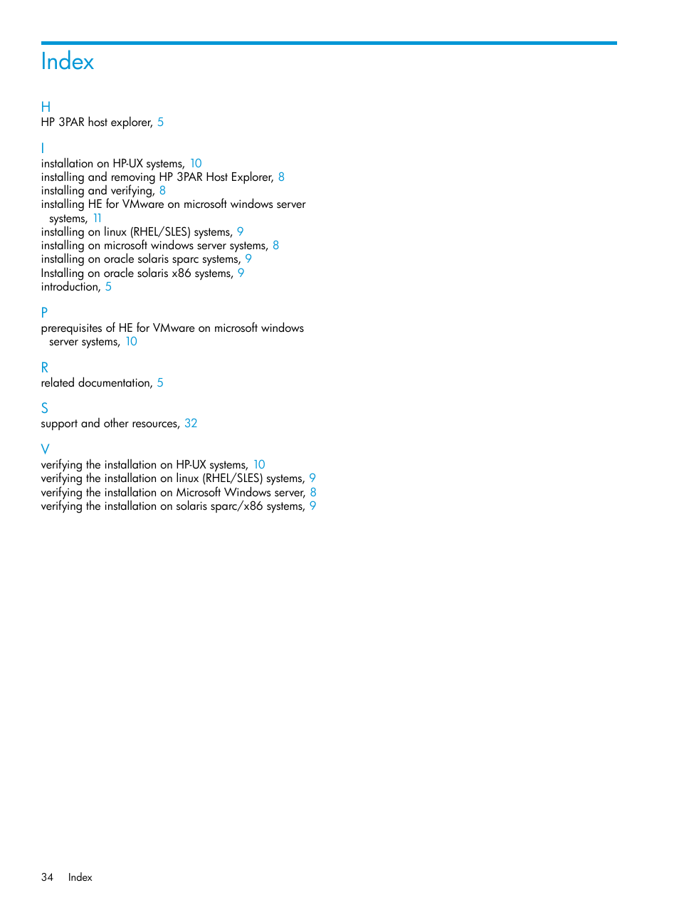 Index | HP 3PAR Host Explorer Software User Manual | Page 34 / 34