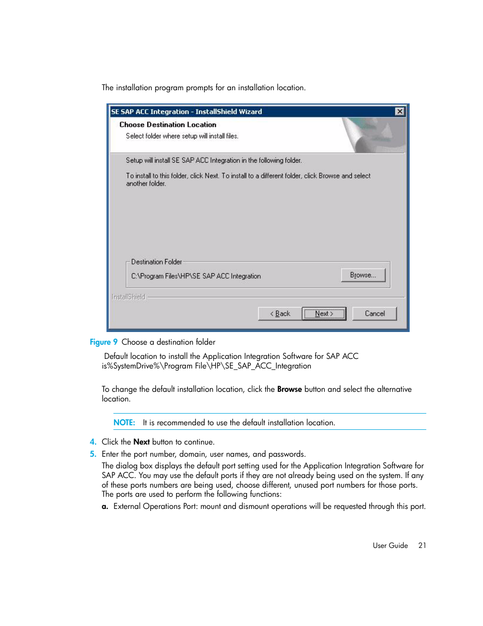 9 choose a destination folder | HP Storage Essentials Standard Edition SRM Software User Manual | Page 35 / 90