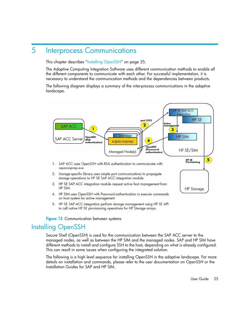 Interprocess communications, Installing openssh, 5 interprocess communications | 12 communication between systems, 5interprocess communications | HP Storage Essentials Standard Edition SRM Software User Manual | Page 39 / 90