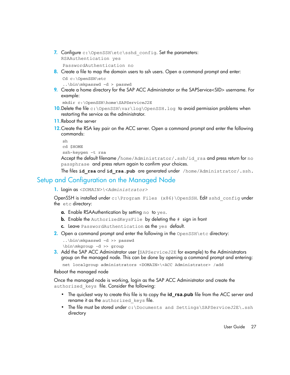 Setup and configuration on the managed node | HP Storage Essentials Standard Edition SRM Software User Manual | Page 41 / 90