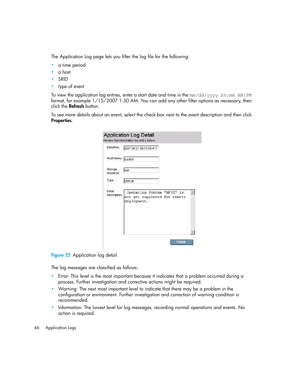 25 application log detail | HP Storage Essentials Standard Edition SRM Software User Manual | Page 60 / 90