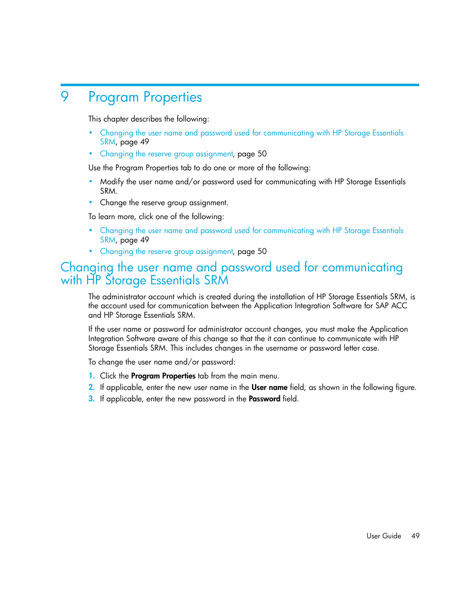 Program properties, 9 program properties, 9program properties | HP Storage Essentials Standard Edition SRM Software User Manual | Page 63 / 90