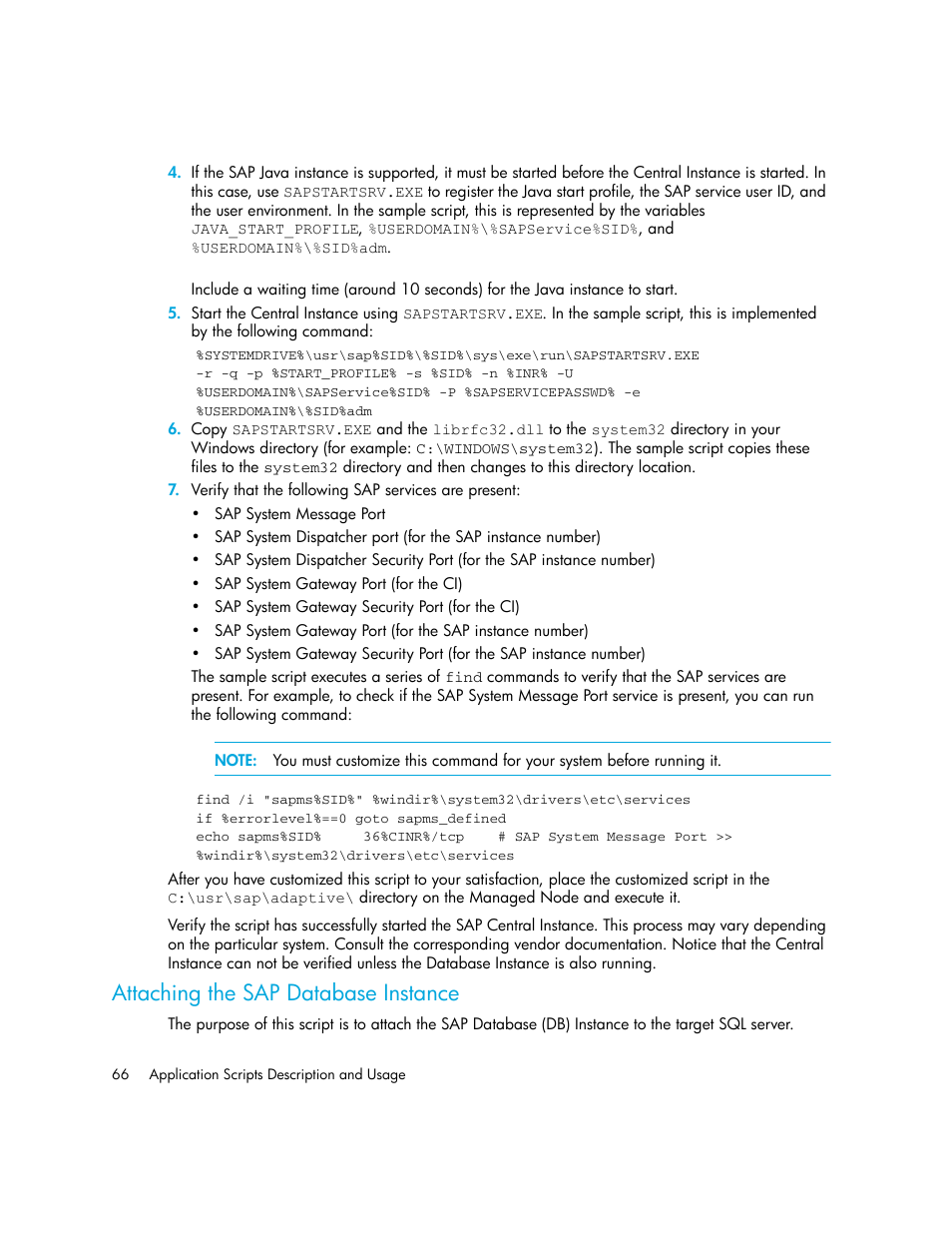 Attaching the sap database instance | HP Storage Essentials Standard Edition SRM Software User Manual | Page 80 / 90